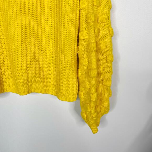 &merci Womens Small S Yellow Textured Chunky Knit Sweater Crew Neck Oversized - Picture 4 of 8